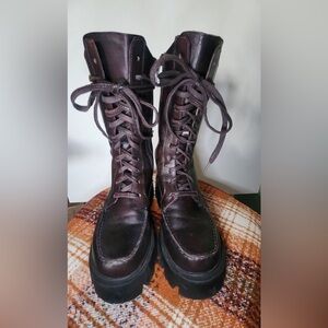 Free People Jones Lug Sole Lace-Up Boots in Hot Fudge color